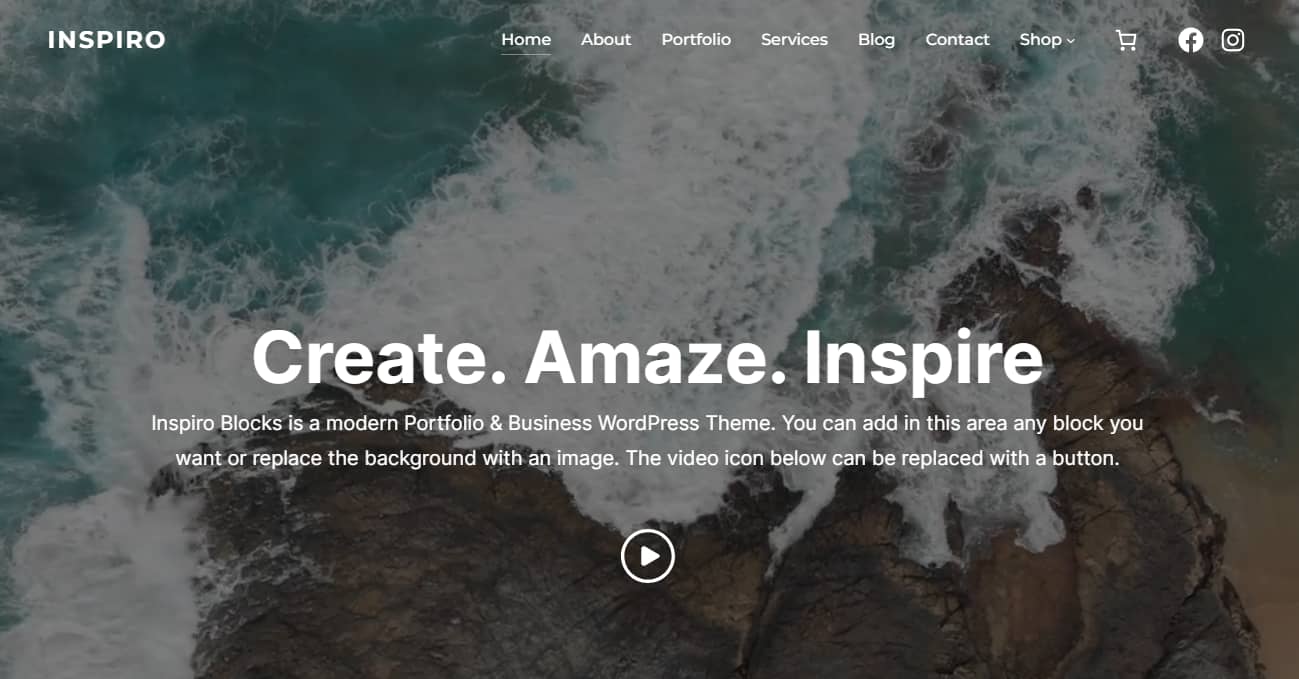 Inspiro Blocks is one of the site editing themes for portfolios available.