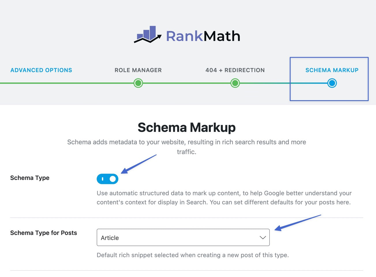 walk through rank math to add schema to wordpress.