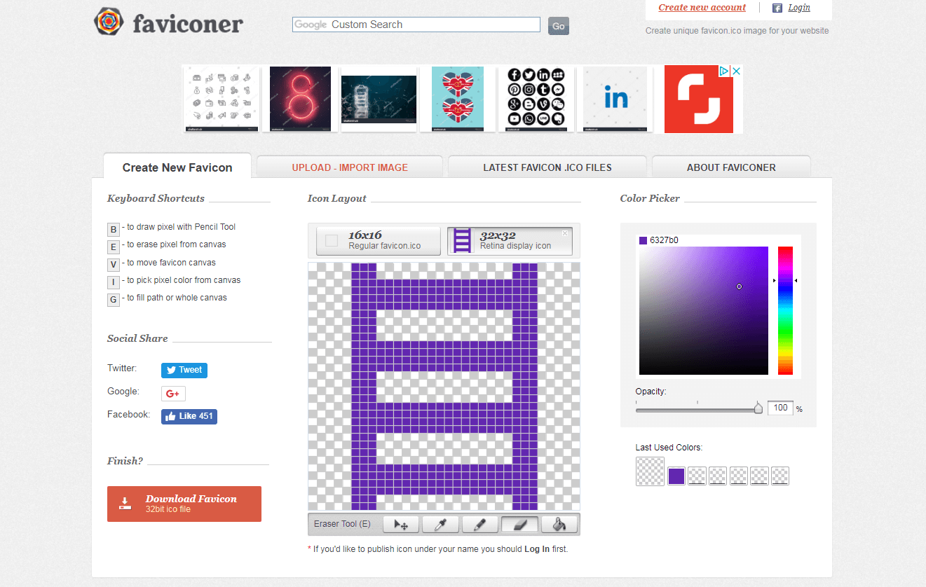 The Faviconer design tool.