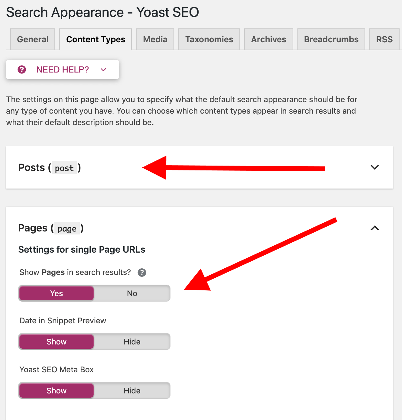 Yoast content types.