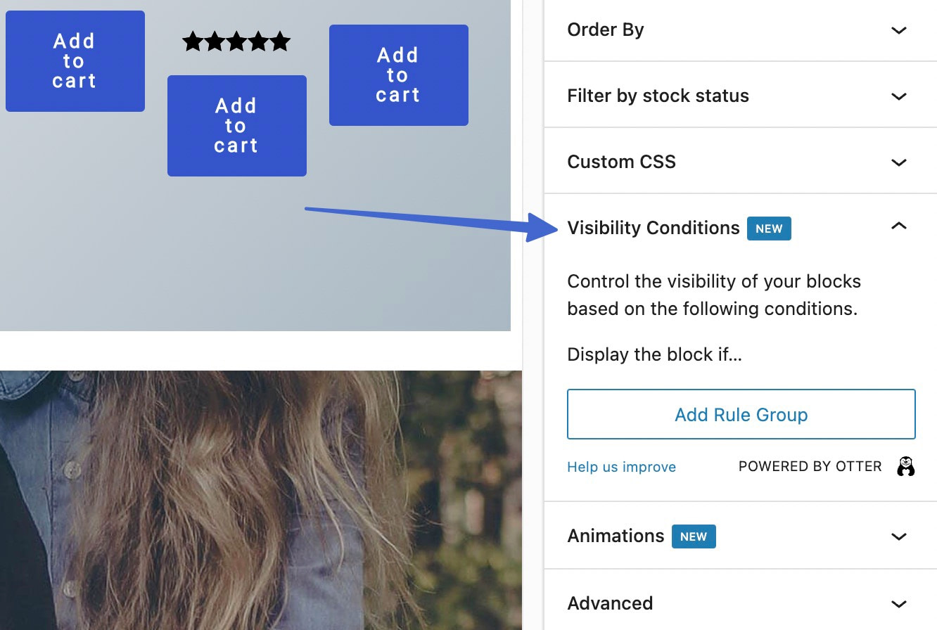 setting visibility conditions for WooCommerce featured products
