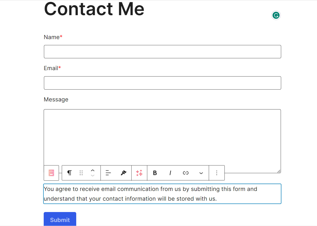 add contact form block with Otter Blocks.