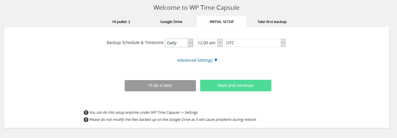 wptimecapsule backup settings