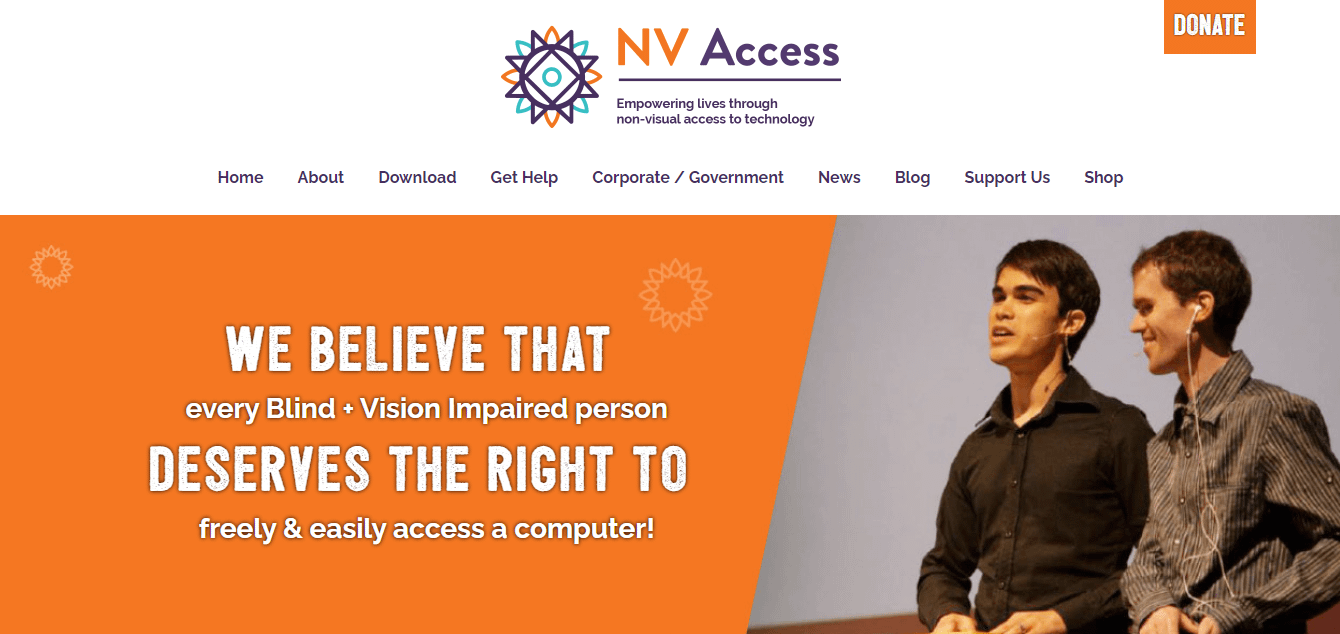 The NV Access homepage.