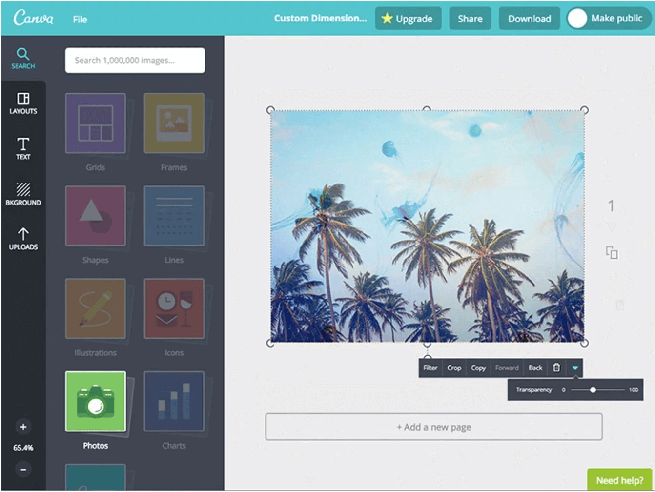 Adding a transparency in Canva's design editor.