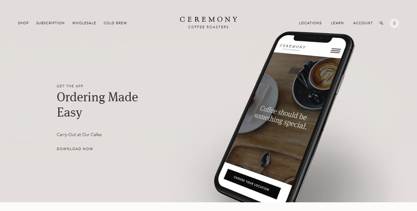 Ceremony Coffee Roasters uses a custom WordPress theme to power their website.
