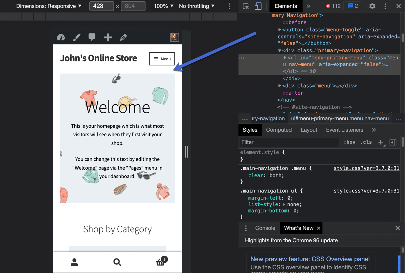 change the dimensions to view mobile version of website