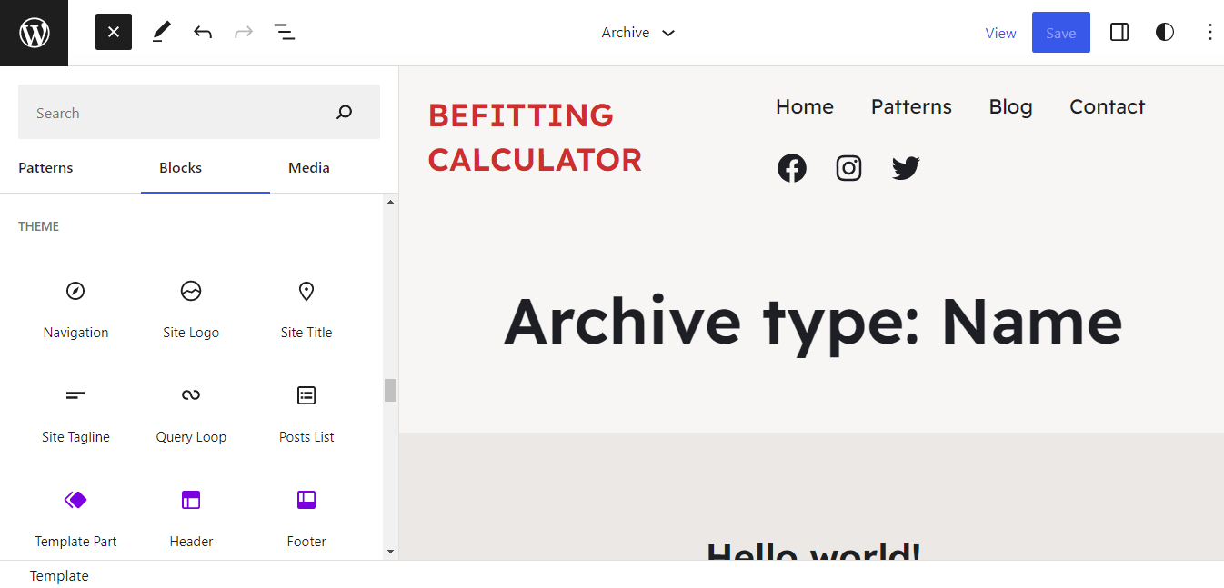 The Theme Blocks in the Site Editor.