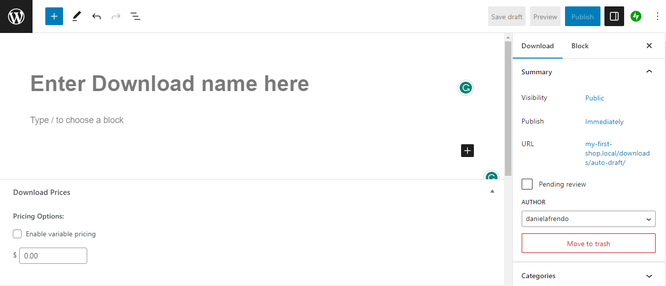 Creating a new download.