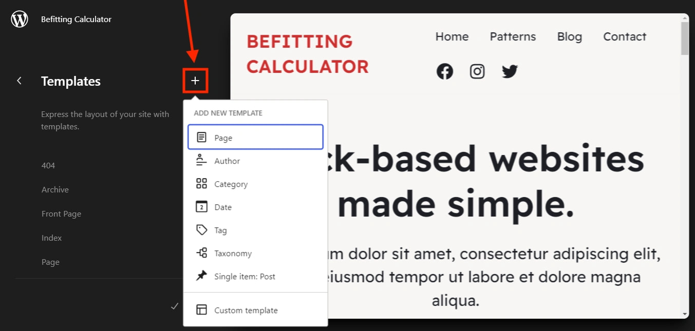 Add a new template in the FSE template editor.