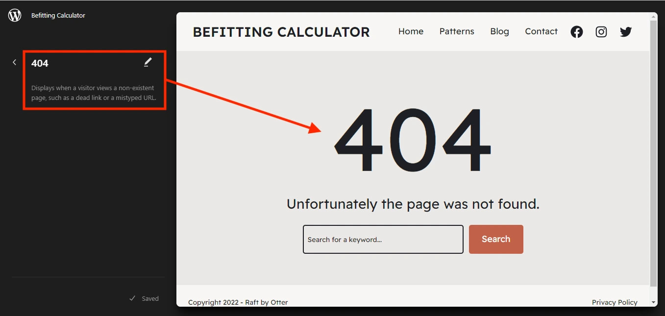 404 шаблон в WordPress FSE.