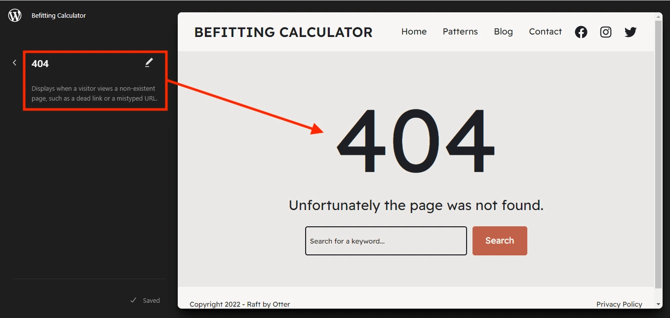 404 template in the WordPress FSE.