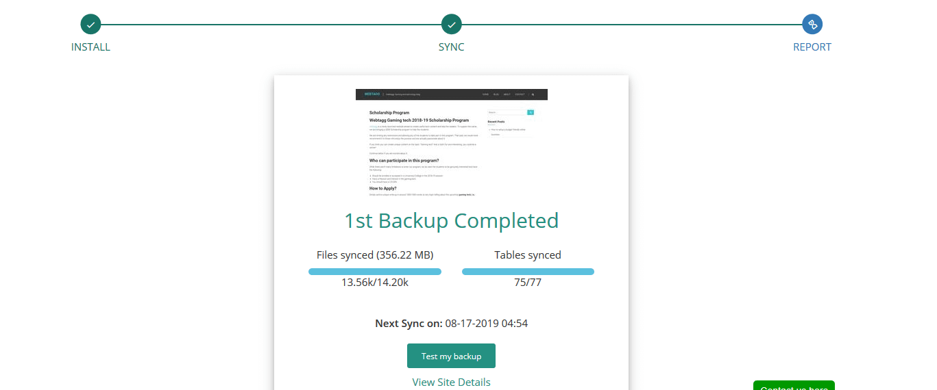 BlogVault backup success