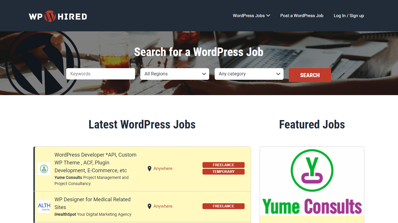 WP Hired website for WordPress freelancers.