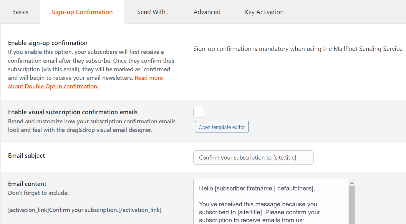 Configuring your confirmation email.