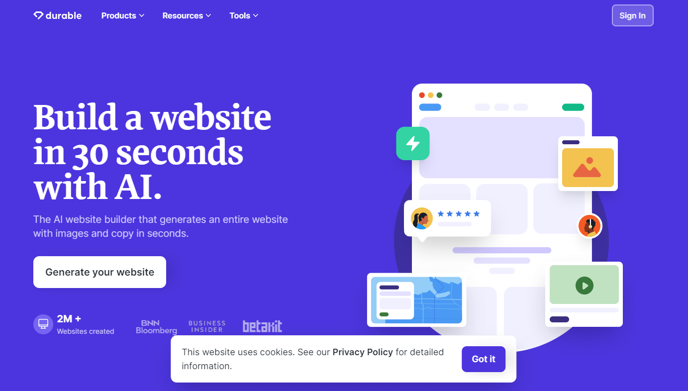 Durable homepage.