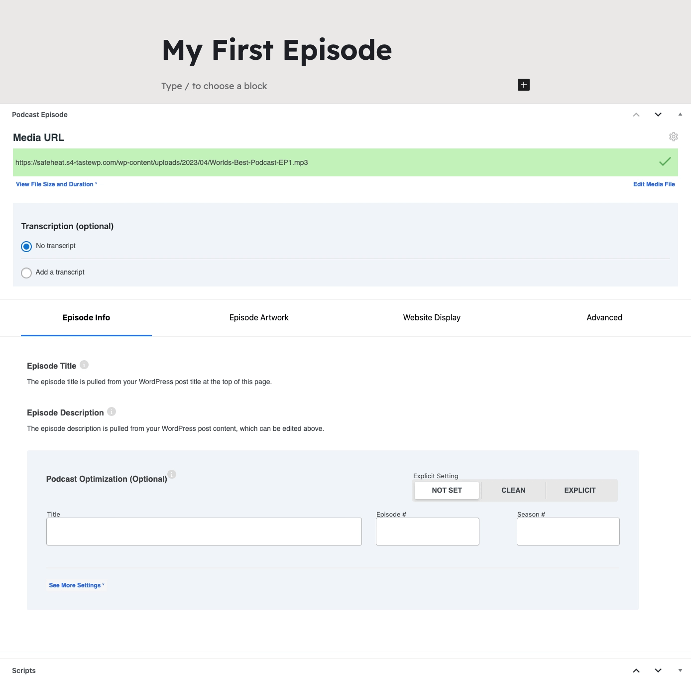 Step 6e - Fill out details about your podcast episode