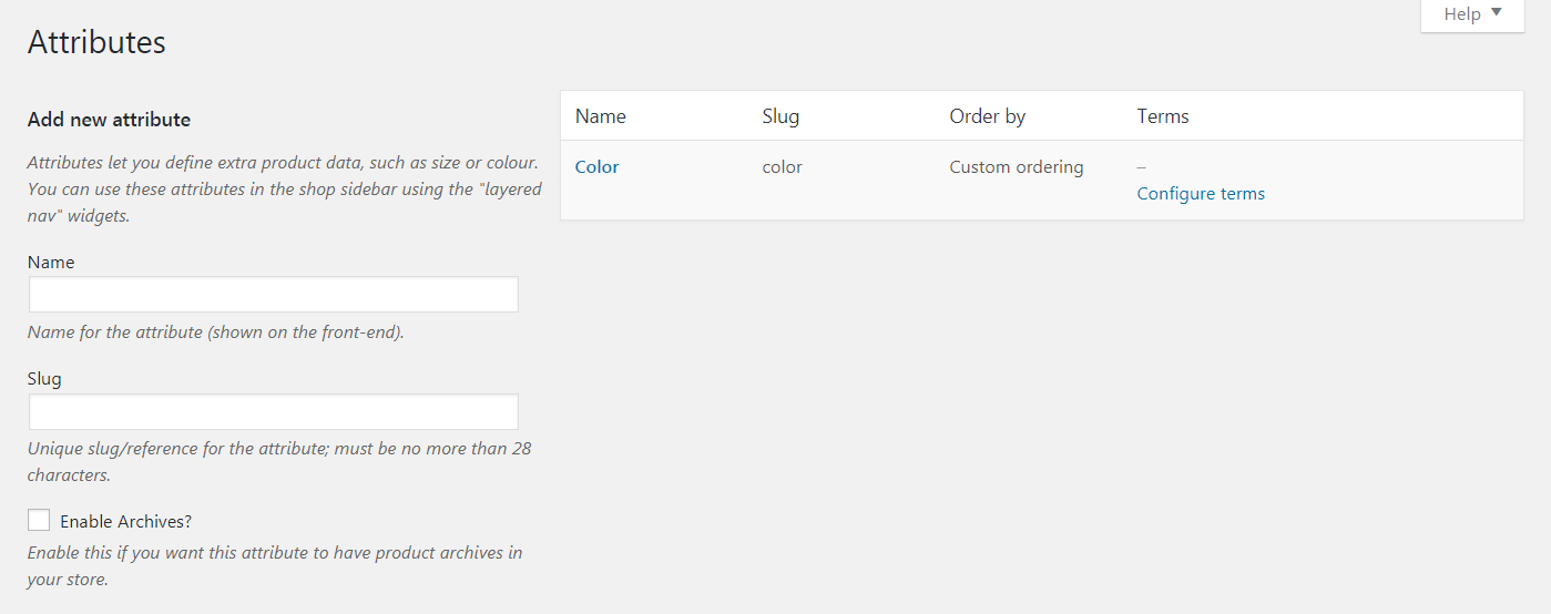 Adding a new WooCommerce attribute.