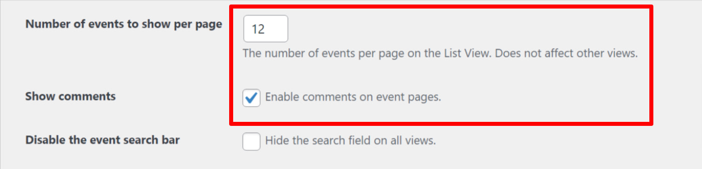 Configuring the number of events to display