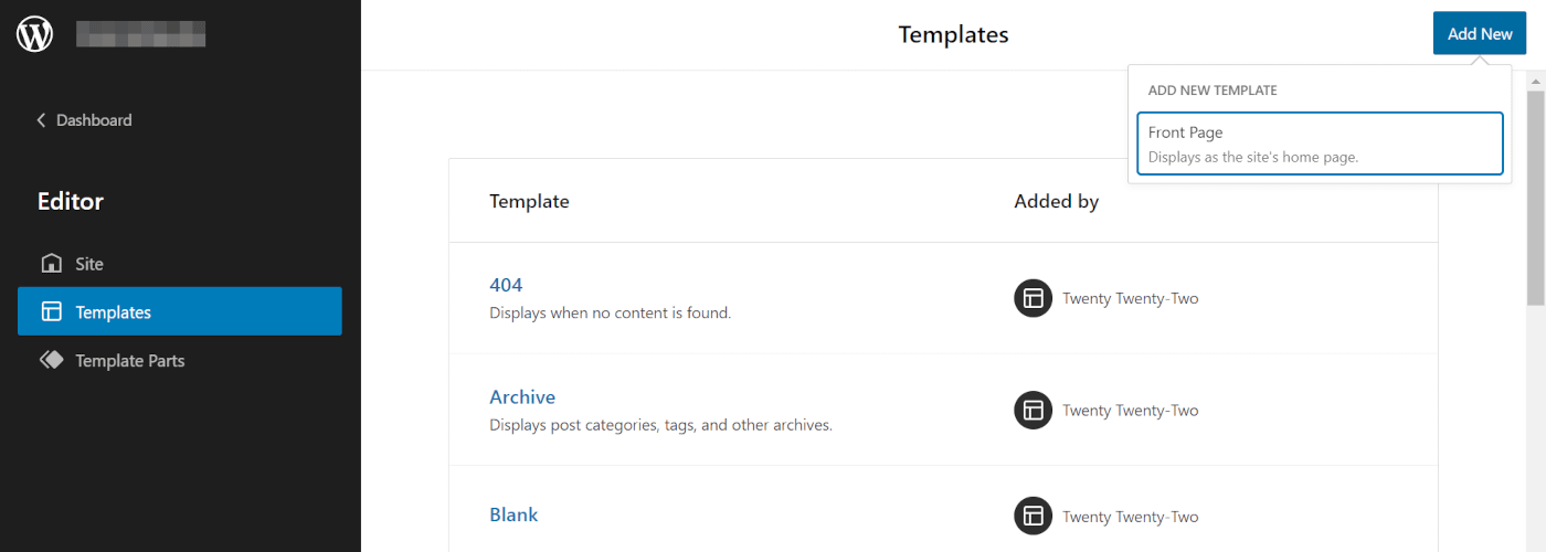 Adding a new template with a WordPress block theme. 