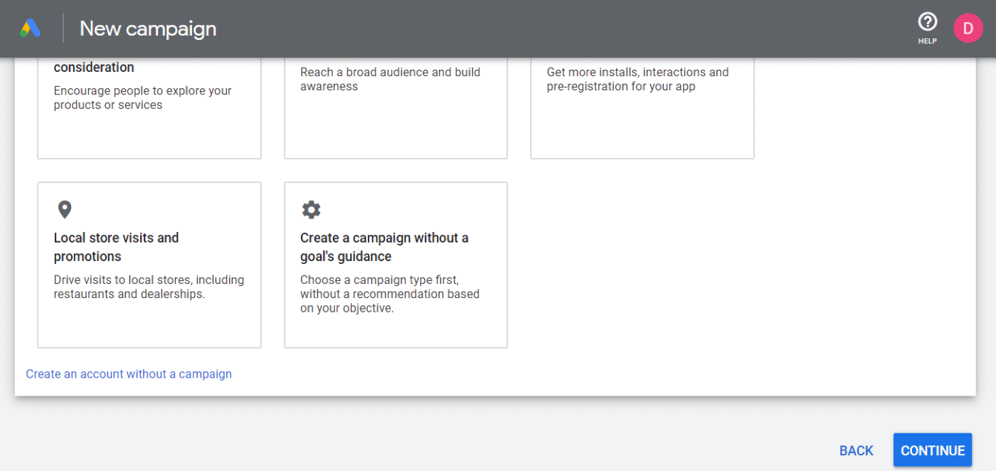 Create an account without a campaign option in Google Ads