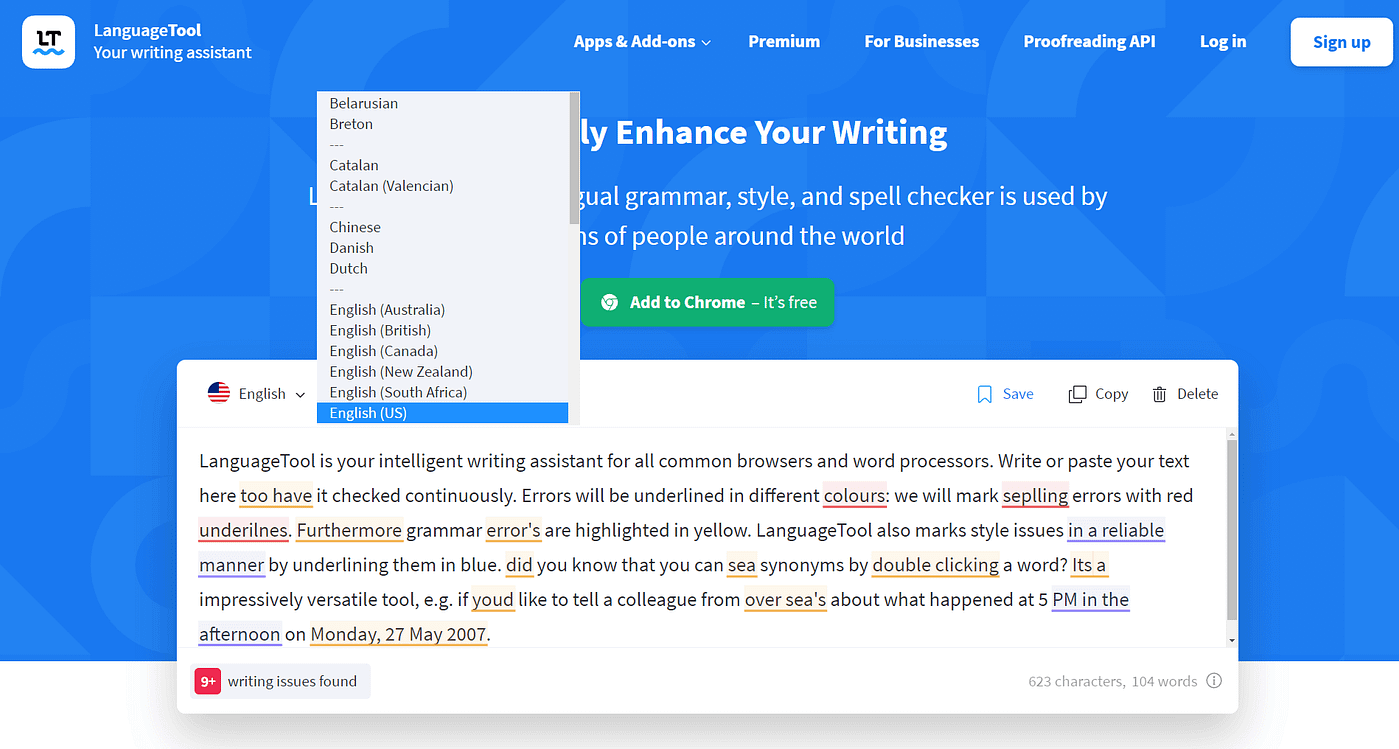 An example of LanguageTool, one of many Grammarly alternatives.