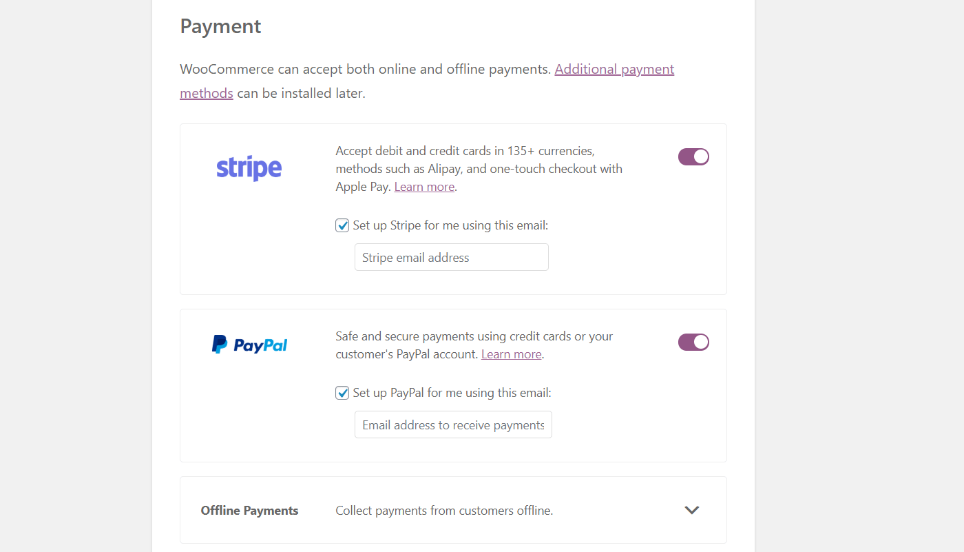 Another important step in the WooCommerce tutorial is setting up payments for your WooCommerce store.