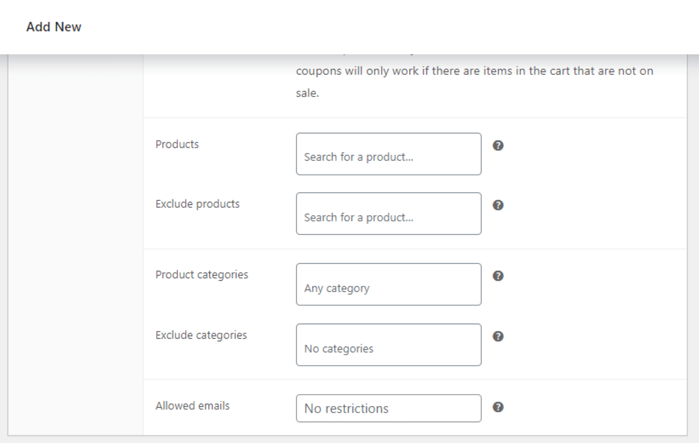 Selecting products to include and exclude.