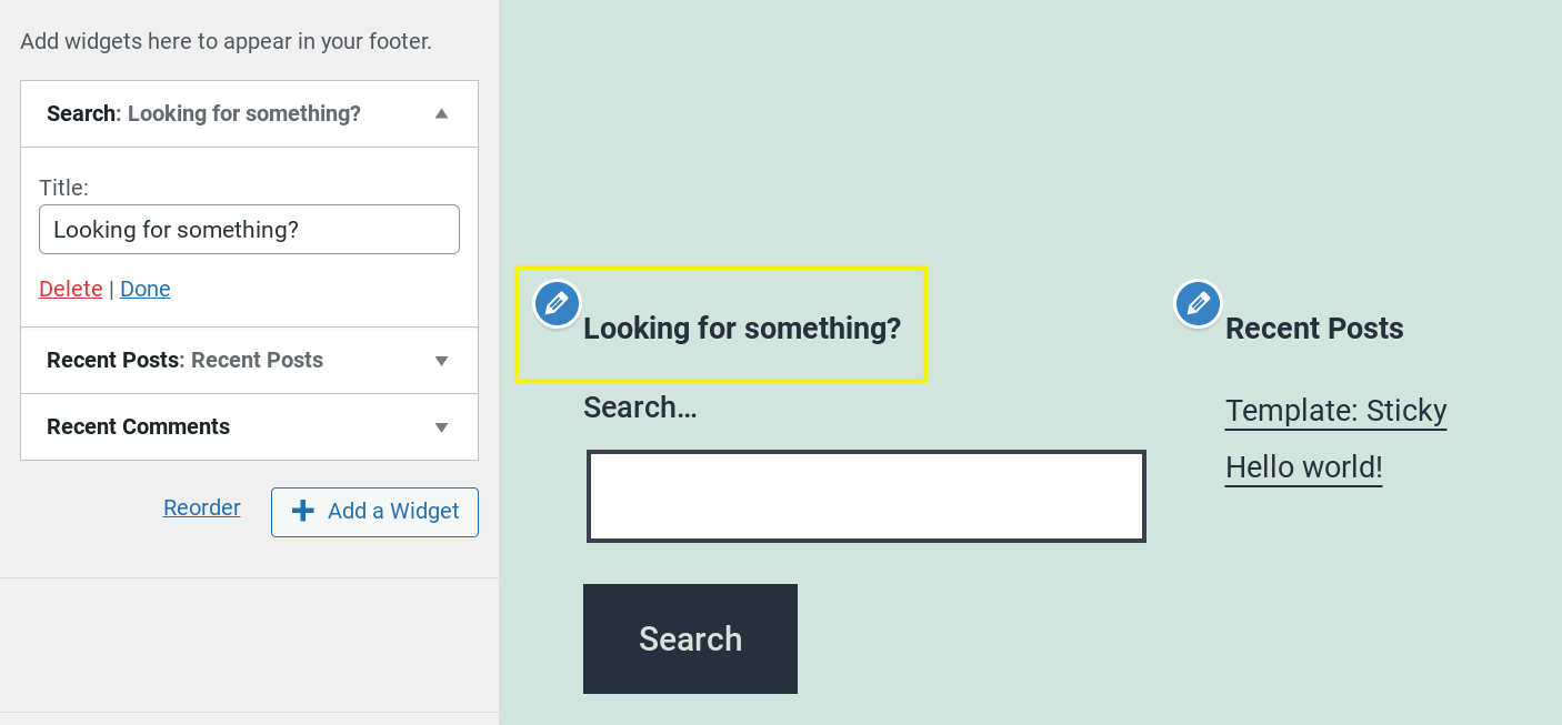 The WordPress search form with a custom title.