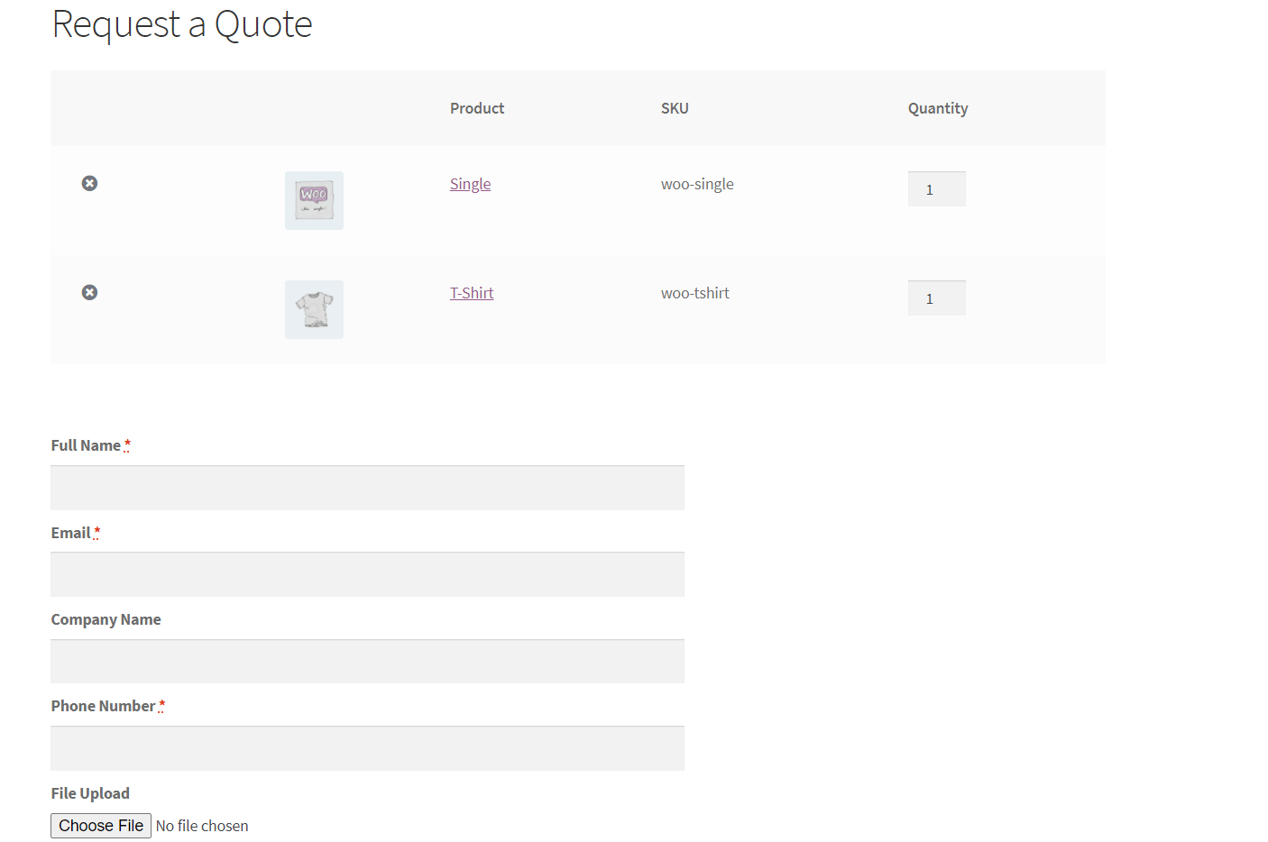 WooCommerce request a quote pages