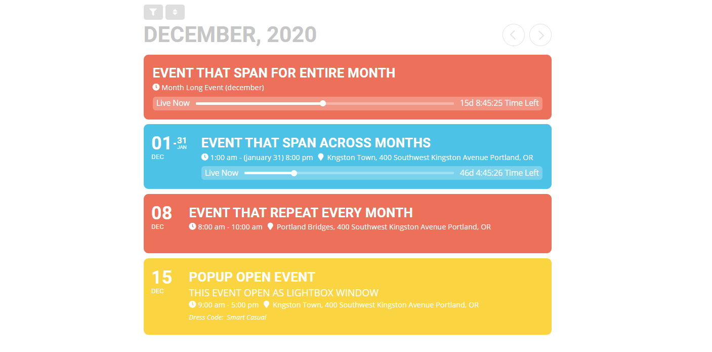 Example event calendar created with the EventON plugin.