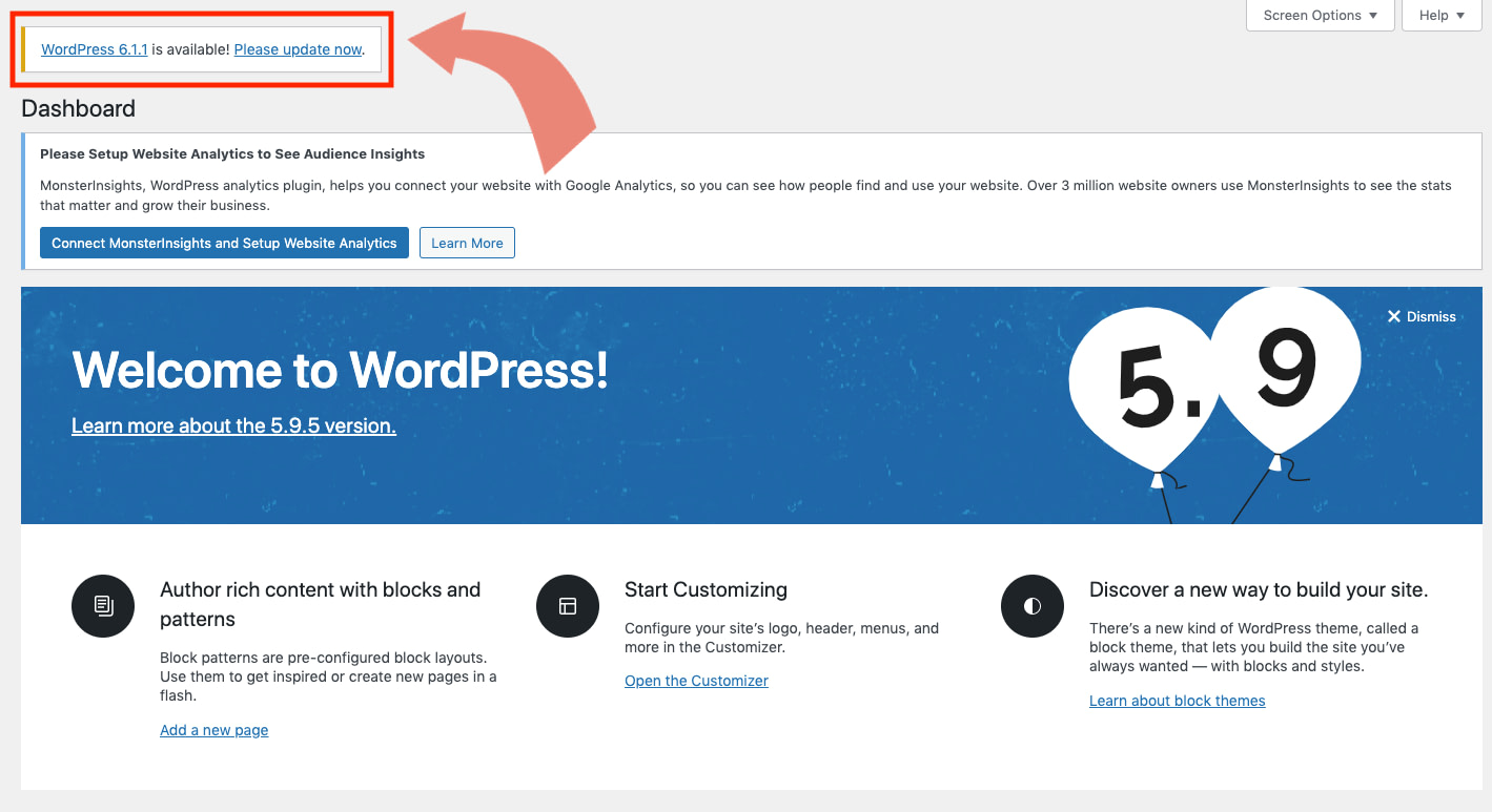 Update WordPress notification.