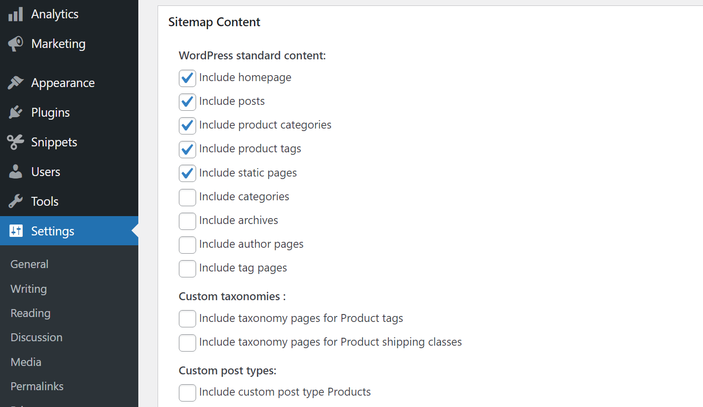 Configuring what content to include in the sitemap.