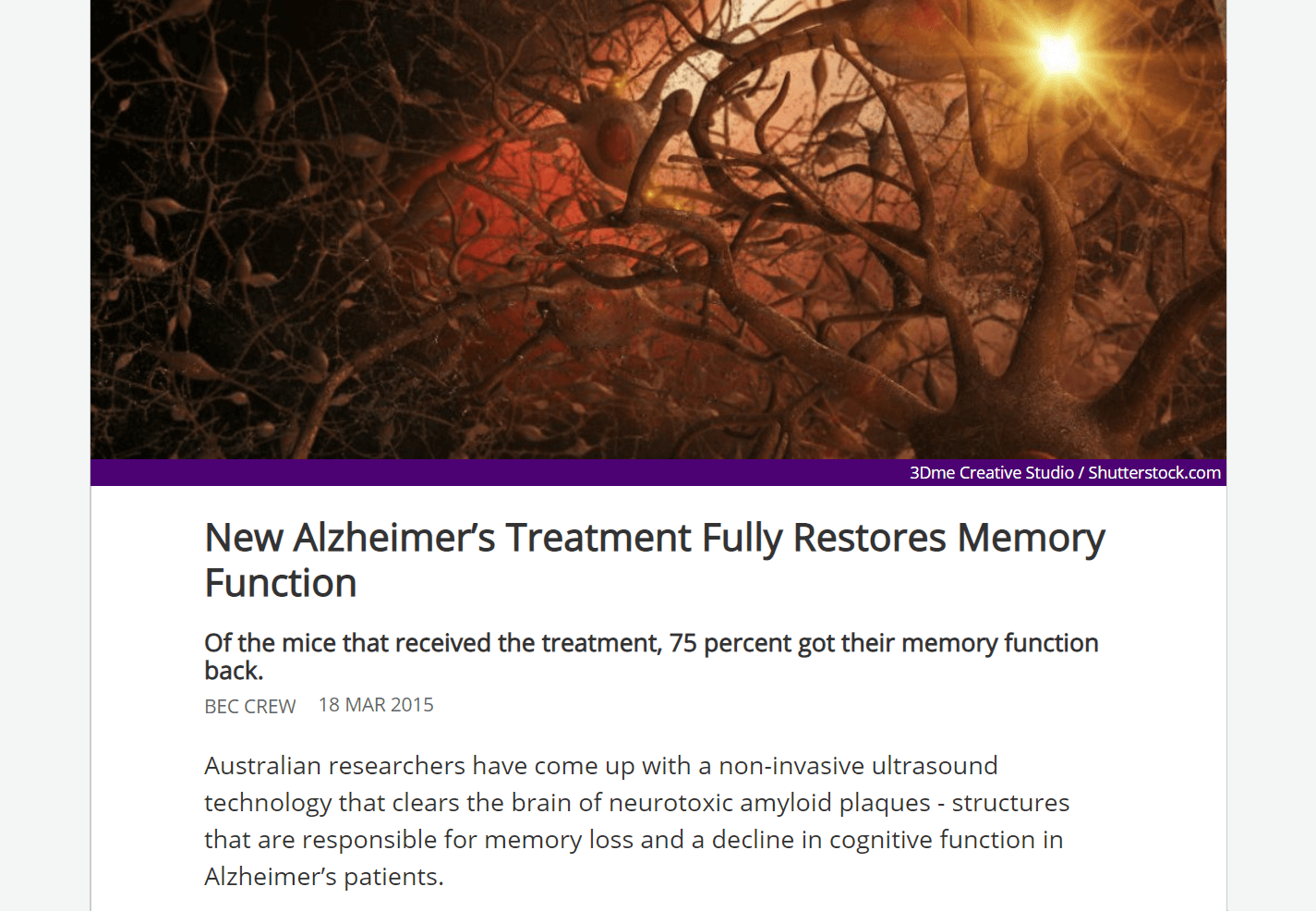 A viral post about research on Alzheimer's.