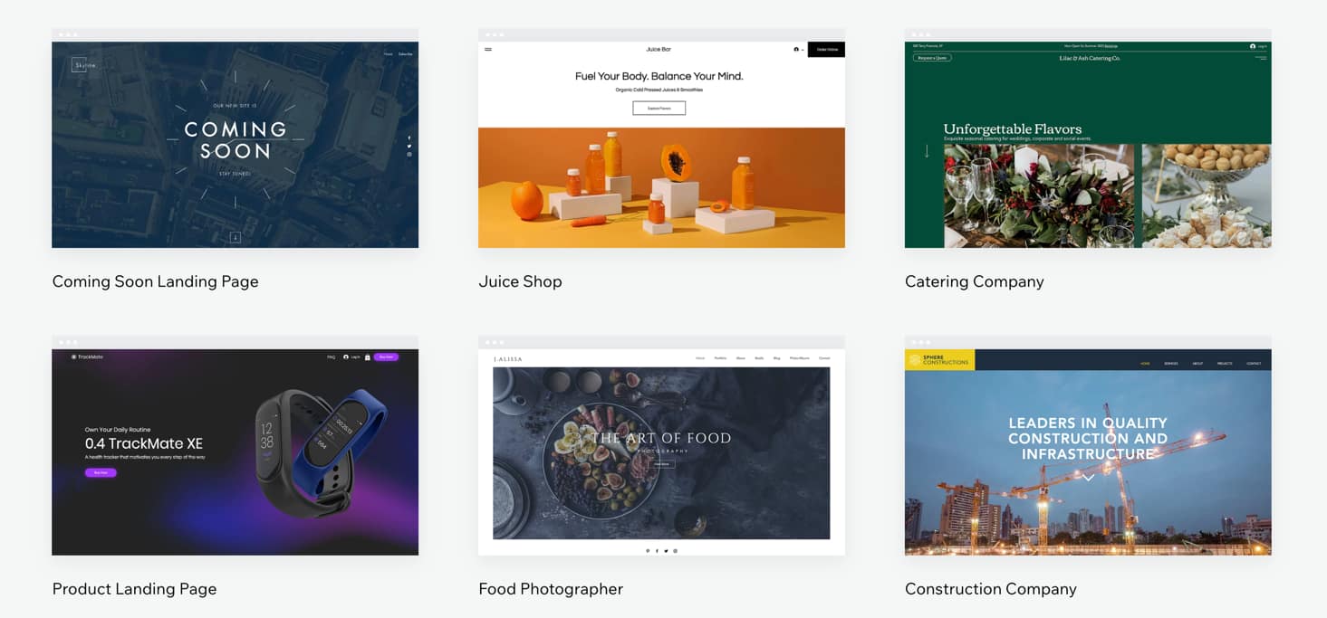 Wix vs Weebly - examples of wix themes 