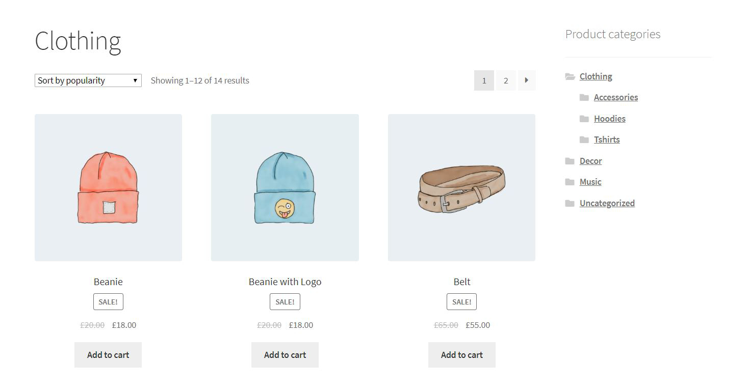 Product categories in the sidebar.