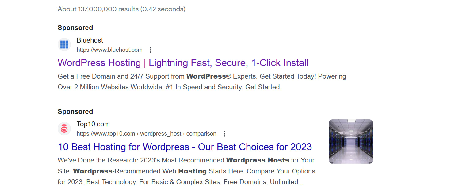 Paid results in the SERPs.