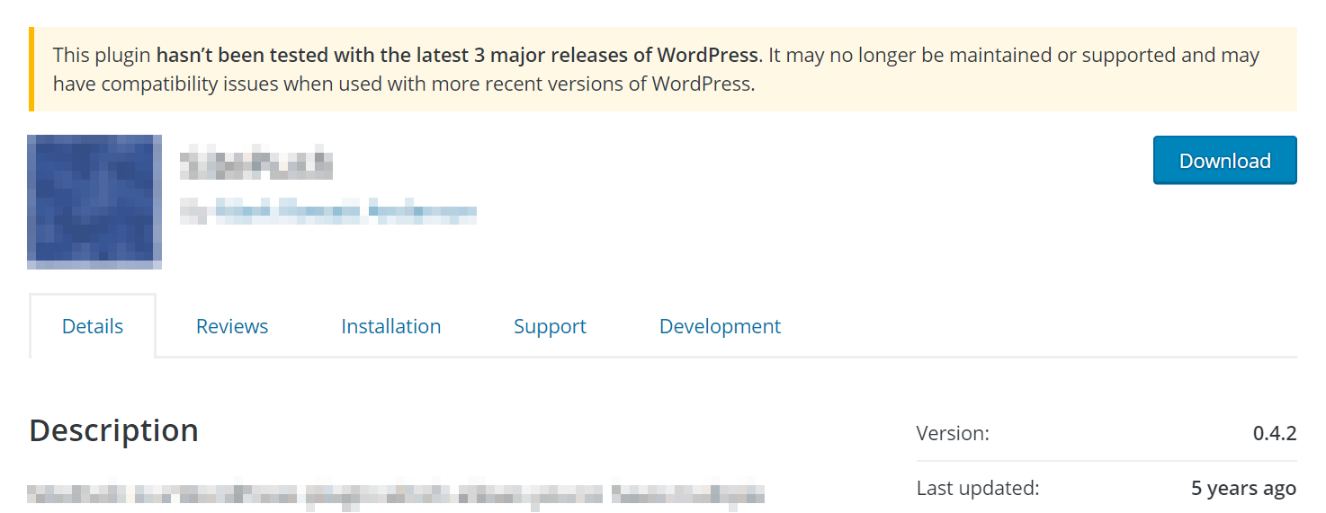 Устаревший плагин в каталоге плагинов WordPress.