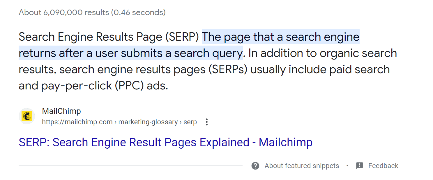 A featured snippet in the SERPs.