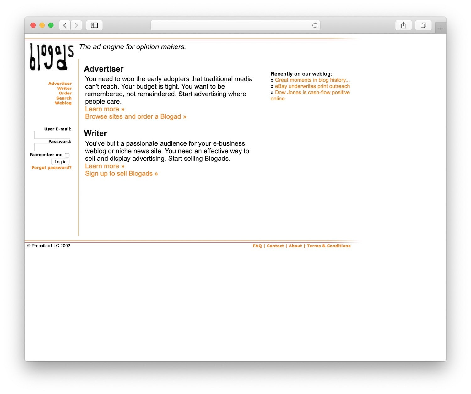blogads was one of the first ad services for blogging