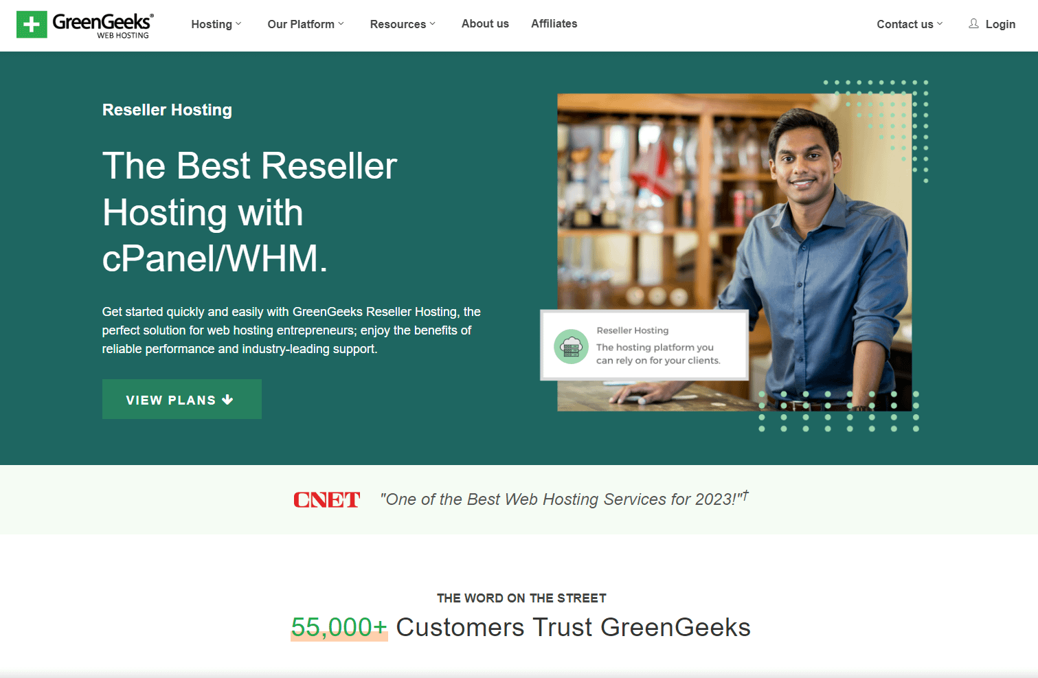 Green Geeks' reseller hosting page.