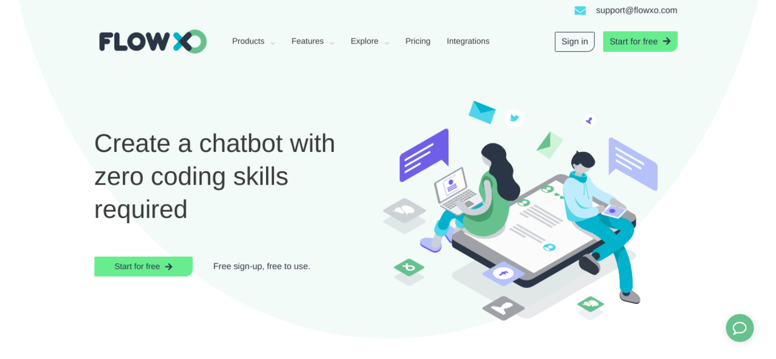 The FLOW XO website for creating an eCommerce chatbot.