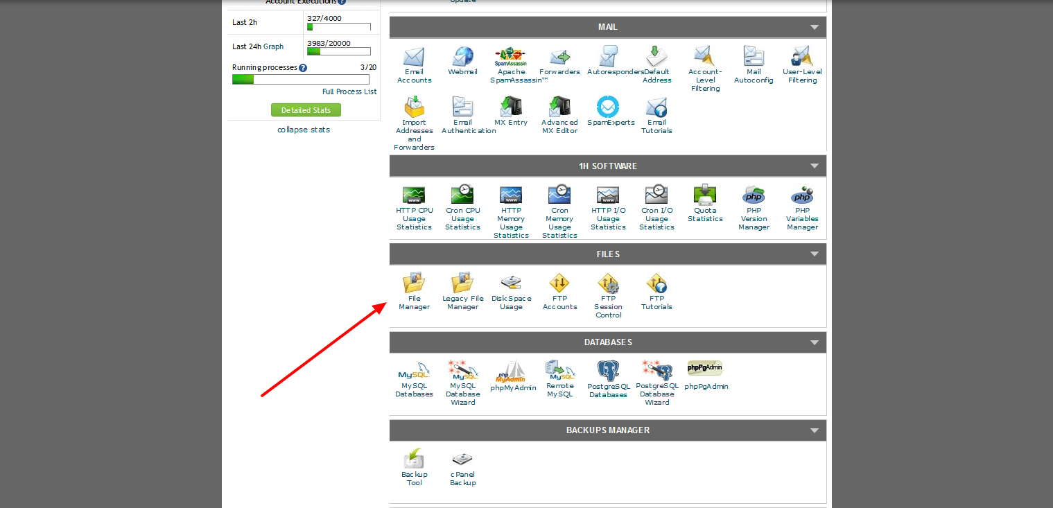 Where to find the cPanel File Manager tool