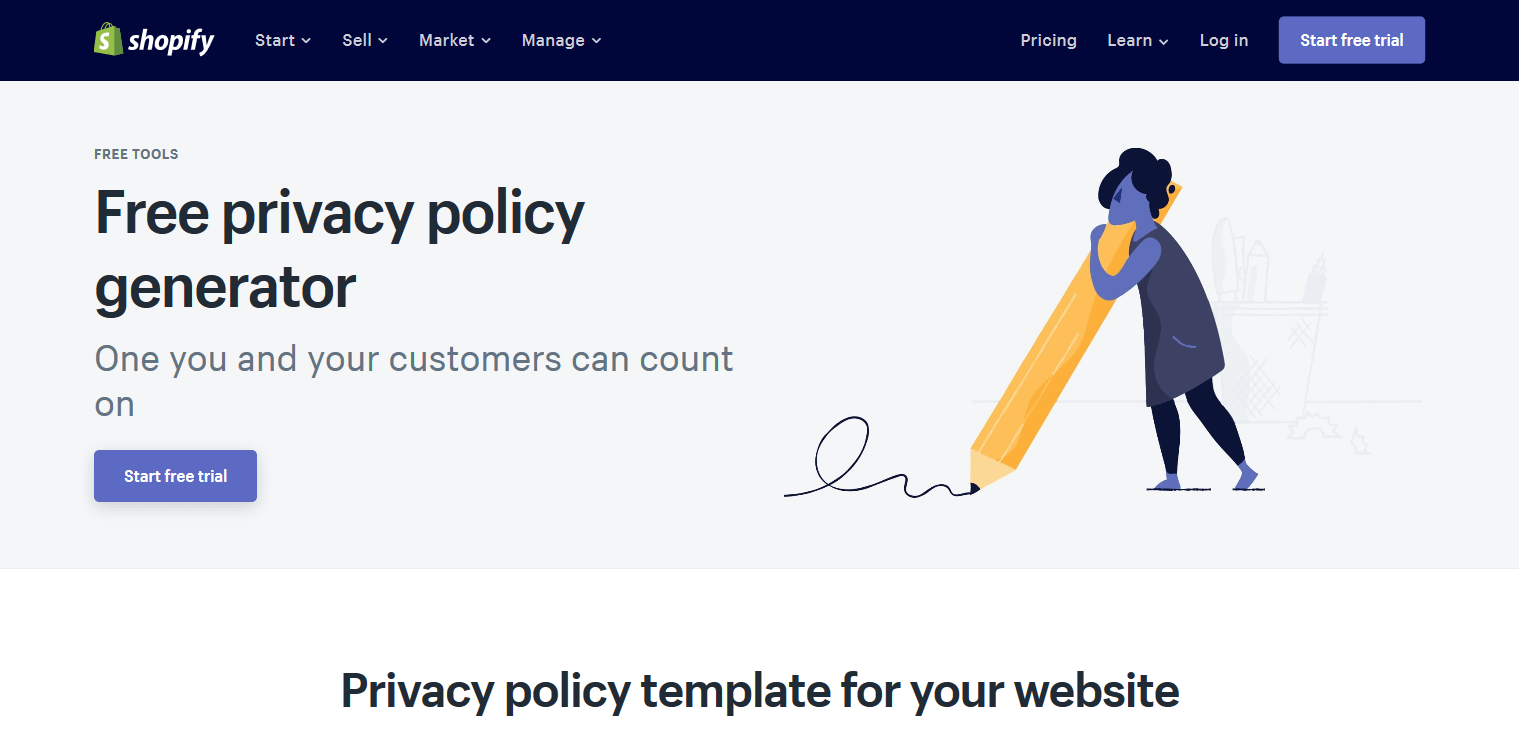 Shopify’s privacy policy generator 