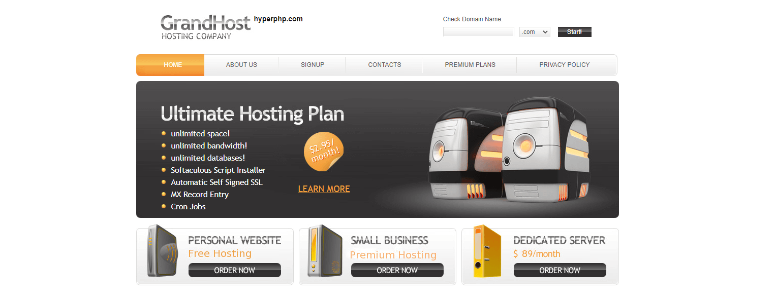 HyperPHP free web hosting service