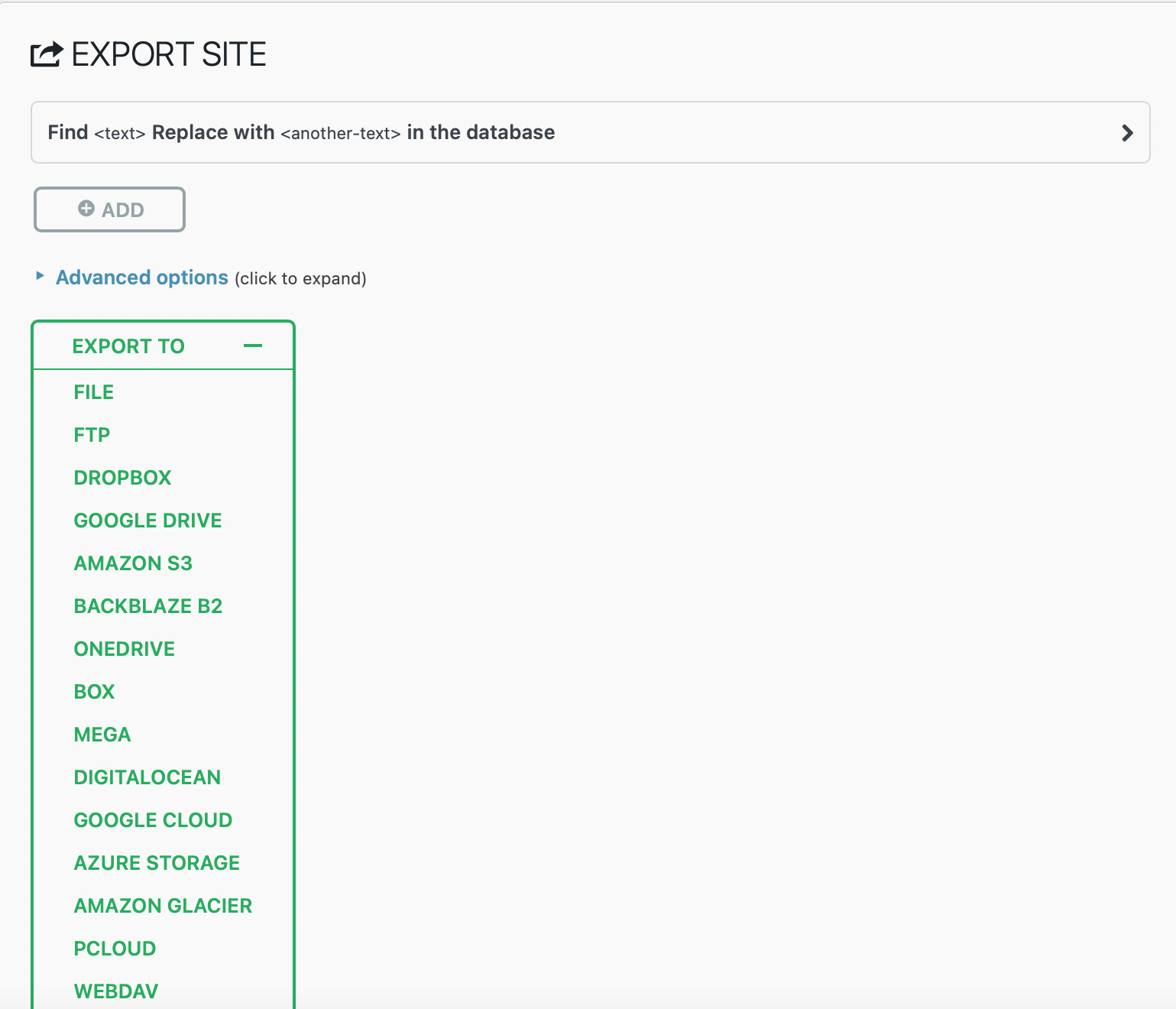 All in One WP Migration export feature.
