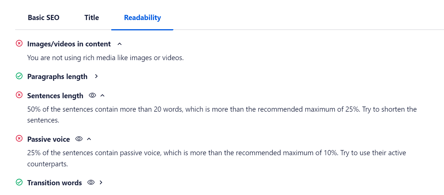All In One SEO readability score.