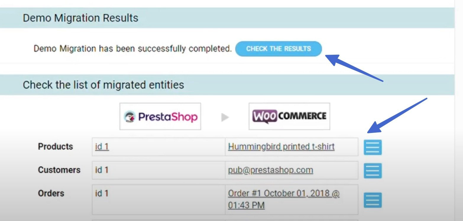 Check the demo results for PrestaShop to WooCommerce.