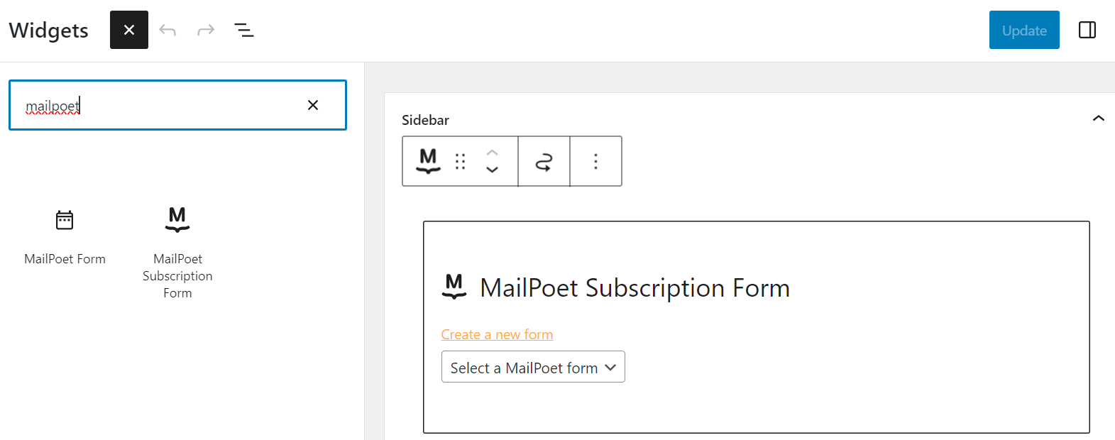 The MailPoet signup widget.