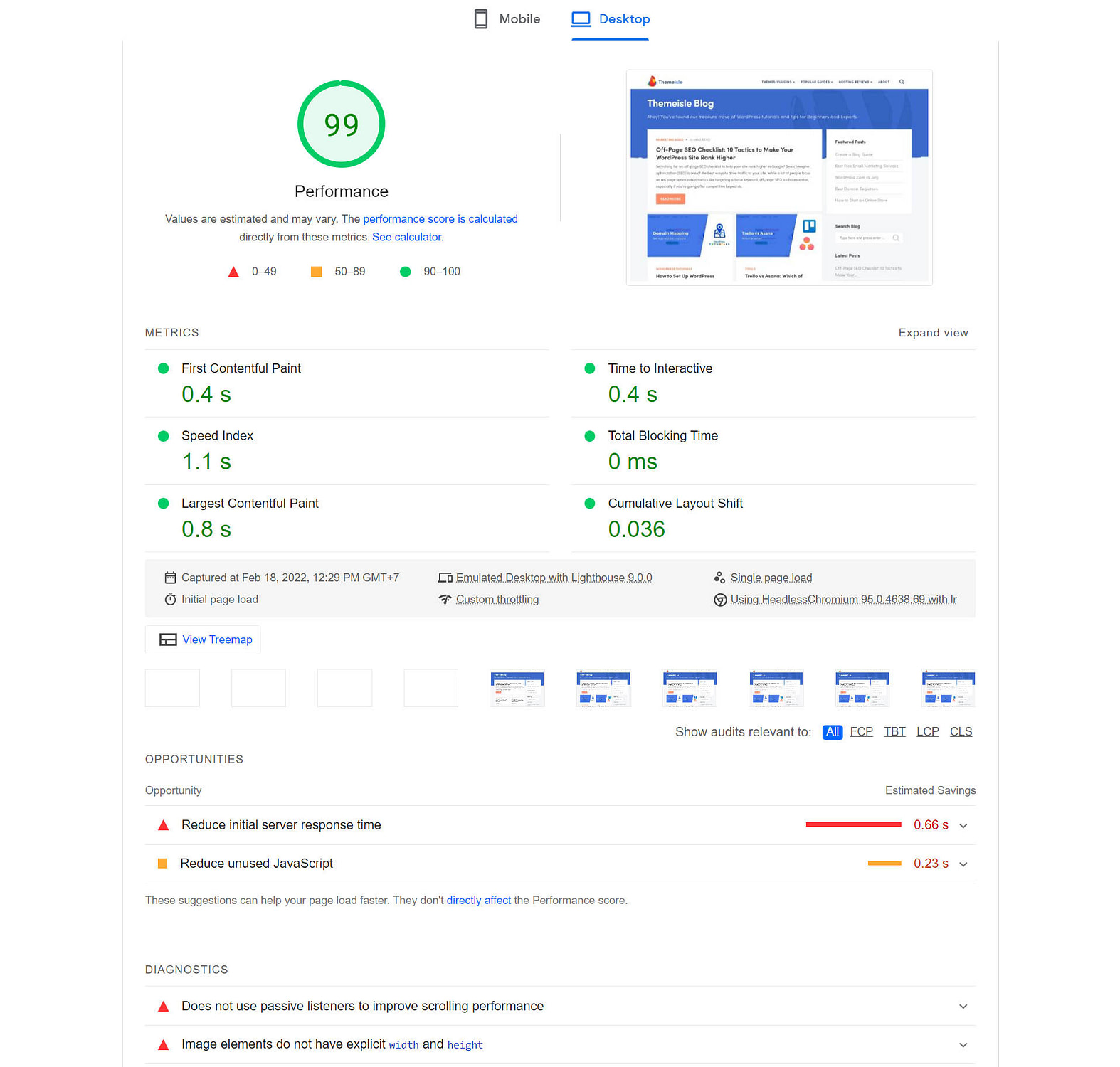 PageSpeed Insights lab data